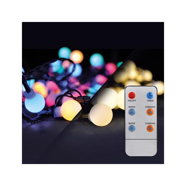 SOLIGHT LED vánoční řetěz koule, dálk.ovládání, 100LED RGB+bílá 8funkcí