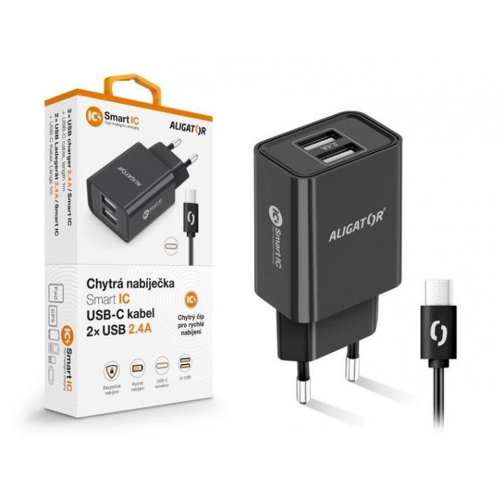 Al. nab.230V/5V 2xUSBz.2,4A +kabel USB-C černá