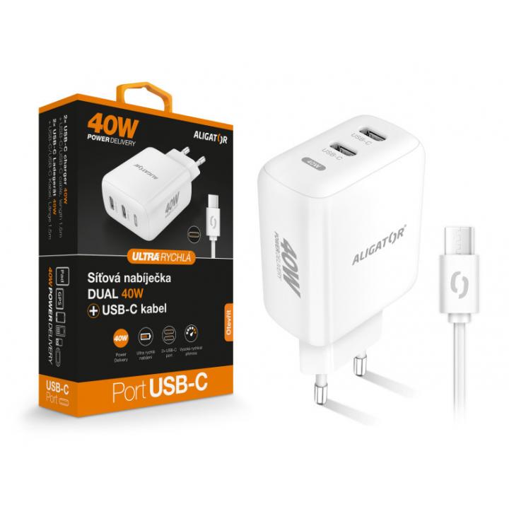 AL.nab.230V/5V 2xUSB-Cz.40W +kabel USB-C bílá