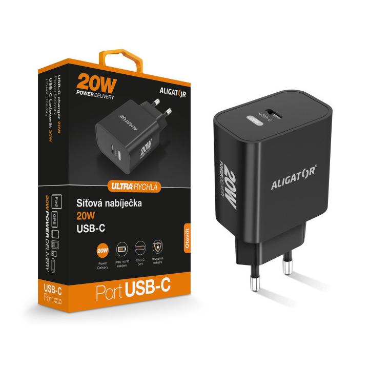 ALIGATOR PD20W usb-c černá Chytrá síťová nabíječka