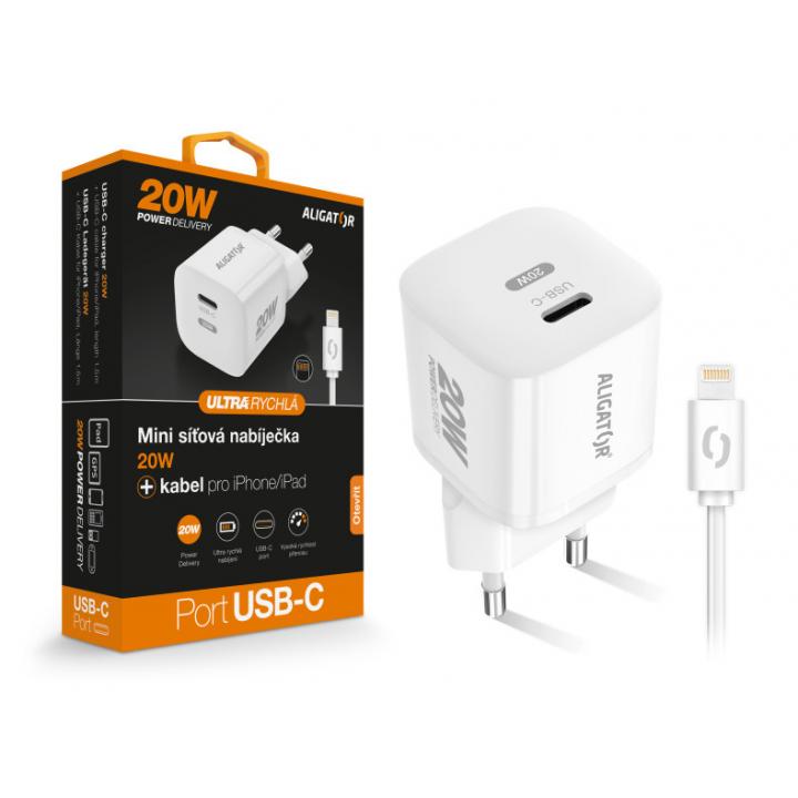 ALIGATOR Power Delivery mini 20W,USB-C, USB-C/lightning  adaptér napájecí