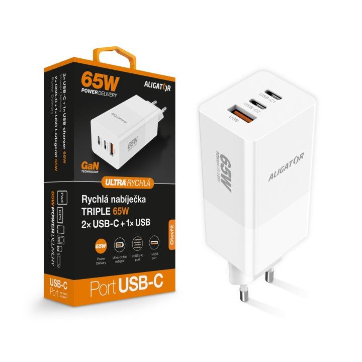 Aligator Nabíječka 230V/5V 2xUSB-Cz.+USB-Az  65W bílá