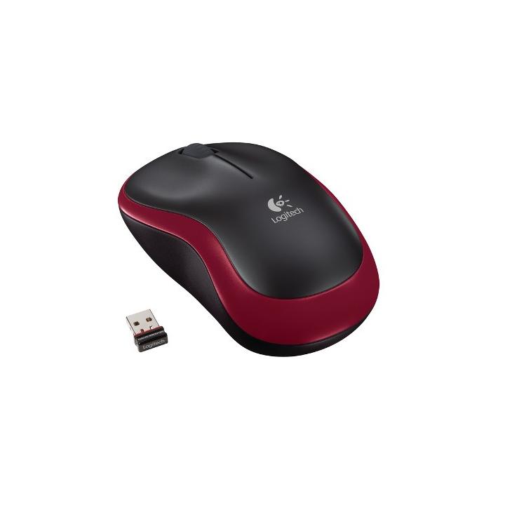 Logitech myš Wireless Mouse M185 Red, nano, podpora unifying